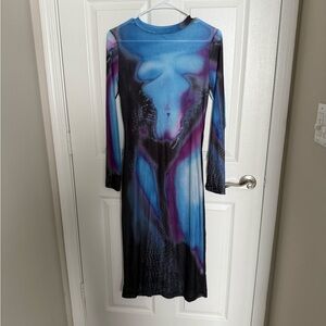 Elegant Multicolor Long Sleeve Sheer Dress